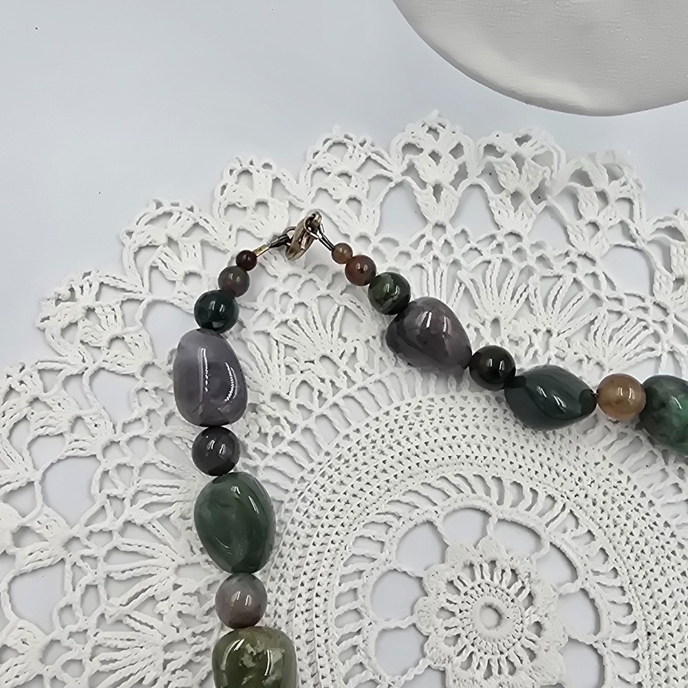 Polished Gemstone Beggars Bead Necklace Chunky Choker 16" - Picture 6 of 6